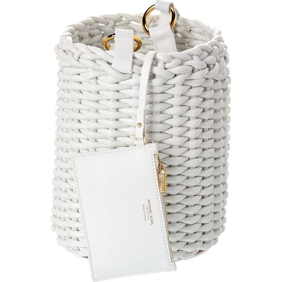 Michael Kors Collection Julie Woven Leather Bucket Bag, White - Picture 3 of 4